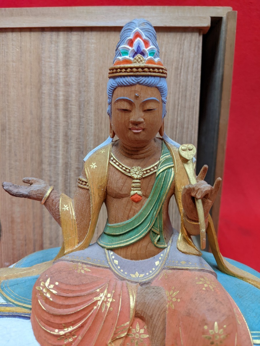 仏教美術 木彫 仏師 今村宗圓 「普賢菩薩」 共箱 像高約20cm(土台含ま