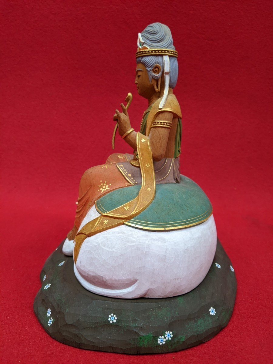 仏教美術 木彫 仏師 今村宗圓 「普賢菩薩」 共箱 像高約20cm(土台含ま