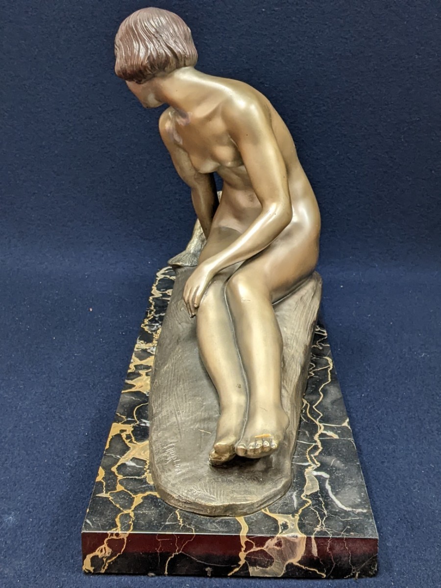佛国製 ブロンズ像 「平和」 MORLON 裸婦像 高級大理石ポルトロ 台61cm×19cm×3cm 像高32cm 重17kg(台含む)_画像5