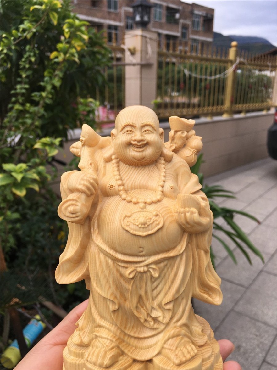七福神 布袋様 仏像 置物 天然木 彫刻 仏教 オブジェ 東洋彫刻 木彫 工芸品 美術品_画像3