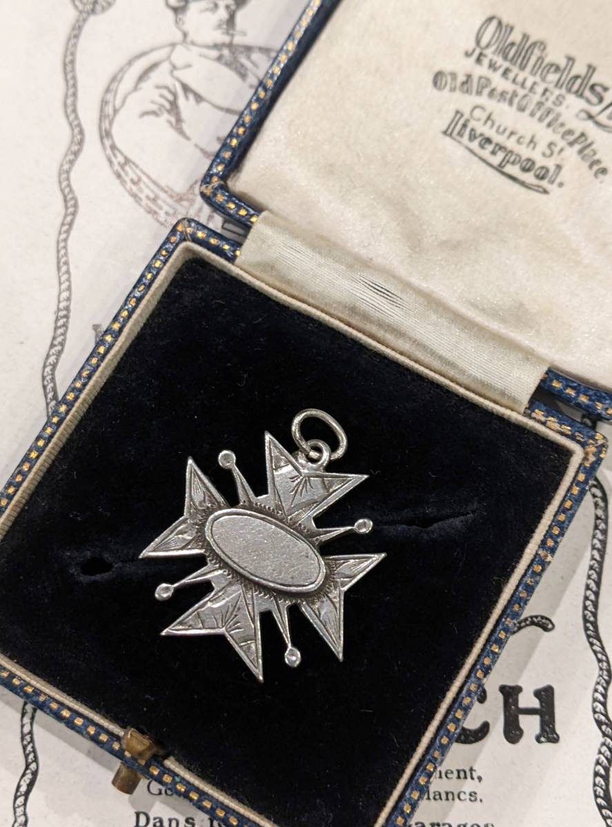 イギリスアンティーク 1899年製シルバーフォブ/マルタ十字騎士団秘密結社ヴィクトリアン英国ヴィンテージ懐中時計ウォッチチェーン用ΓOT