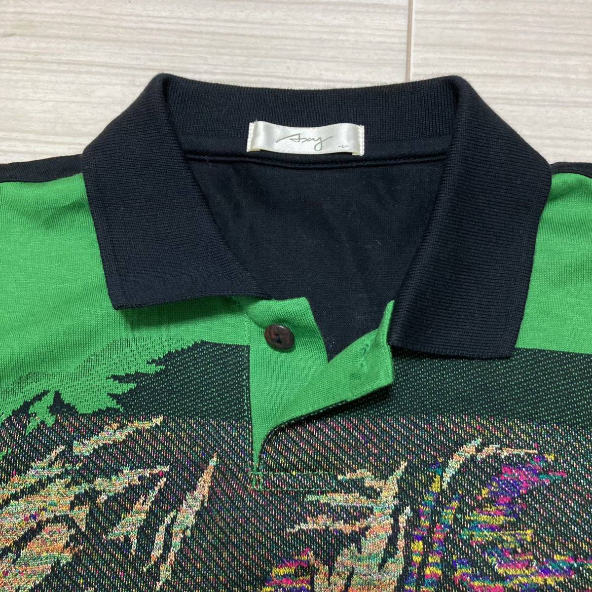 90s 極美品 Axy MIZUNO ミズノ フェイス柄 アシメ ポロシャツ L 90s 極美品 Axy MIZUNO ミズノ フェイス柄 アシメ ポロシャツ L