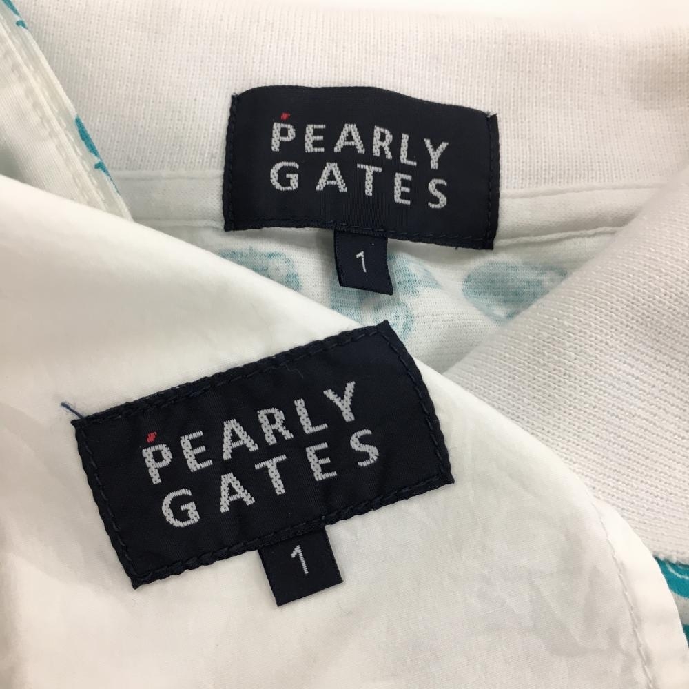 【超美品】パーリーゲイツ 上下セット(半袖ポロシャツ×ショートパンツ) 白×ブルーグリーン レディース 1(M) ゴルフウェア PEARLY GATES_画像6