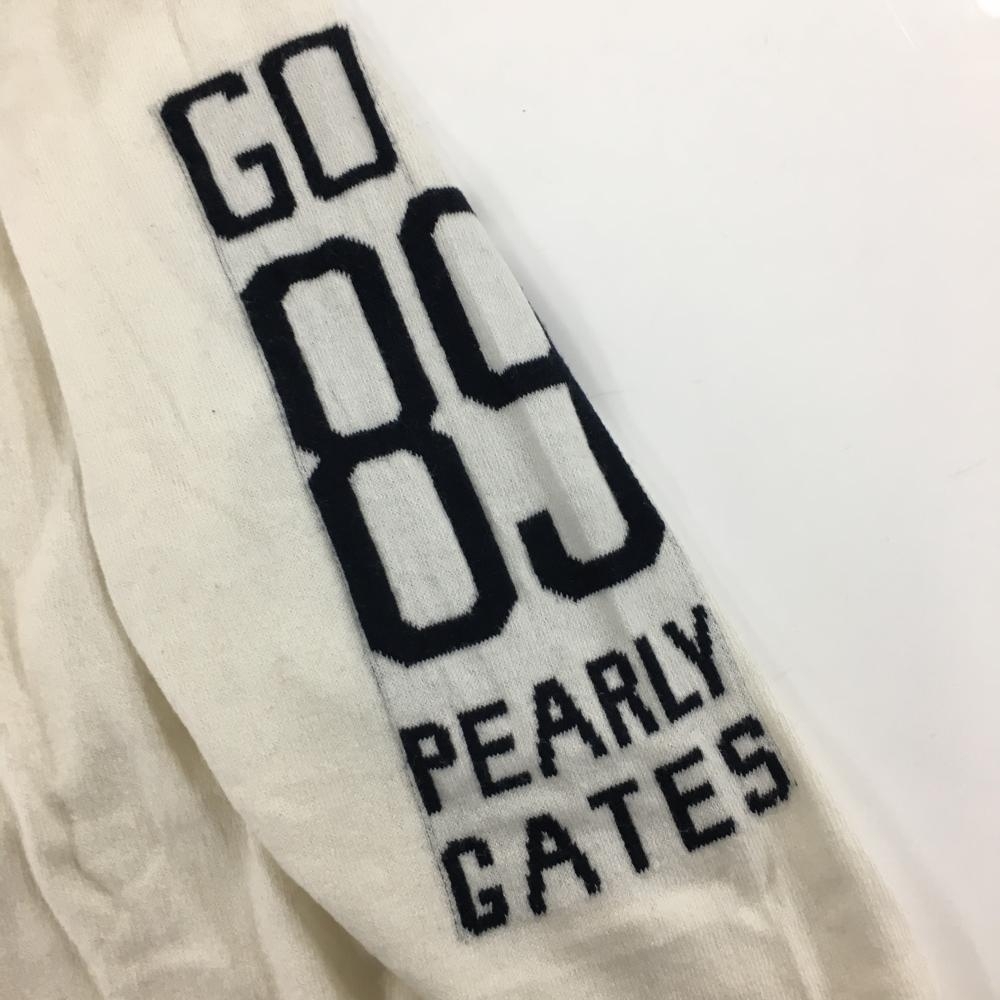 パーリーゲイツ タートルネックセーター 白 ロゴネイビー コットン混 メンズ 5(L) ゴルフウェア PEARLY GATES_画像3