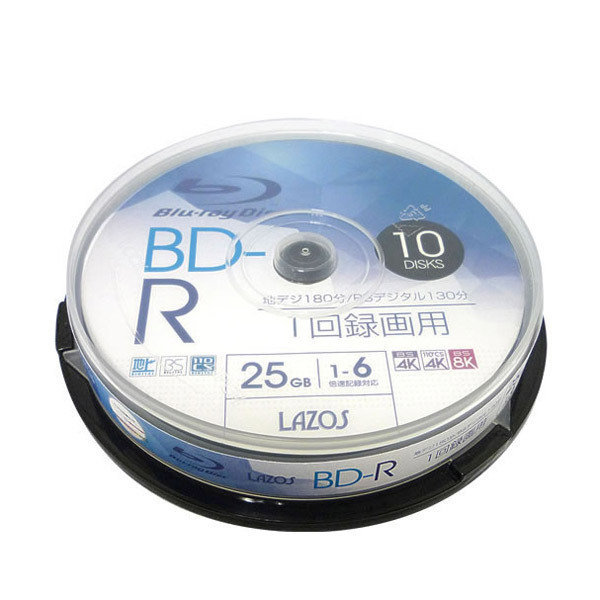 同梱可能 BD-R ブルーレイディスク 25GB CPRM対応 6倍速 ホワイトレーベル 10枚組 Lazos L-B10P/2662ｘ３個セット/卸_画像1