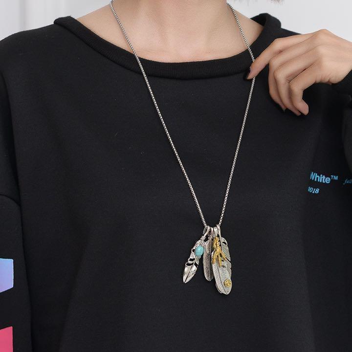シルバー ネックレス フェザー 羽 カッコイイ 人気 メンズ アメカジ 高品質 羽根 フェザー メンズ シルバーカラー アメカジ 20114200