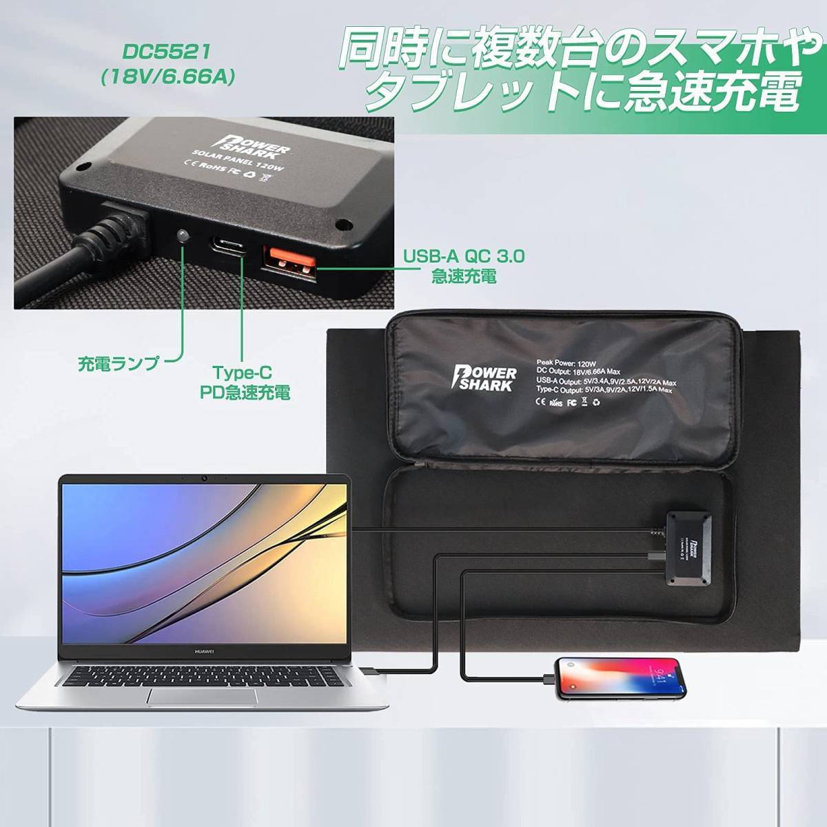 新品未使用】ソーラーパネル 120W 折りたたみ ポータブル電源 大容量