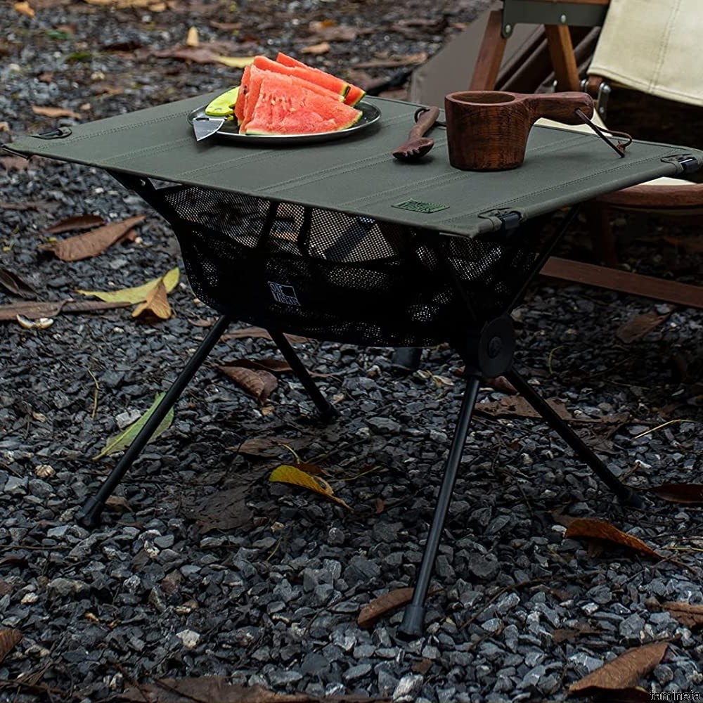 物置付きキャンプテーブル メッシュ BBQ 車中泊 アウトドア キャンプ 釣 コンパクト 折り畳み式 軽量 収納袋付 おしゃれなキャンプテーブル