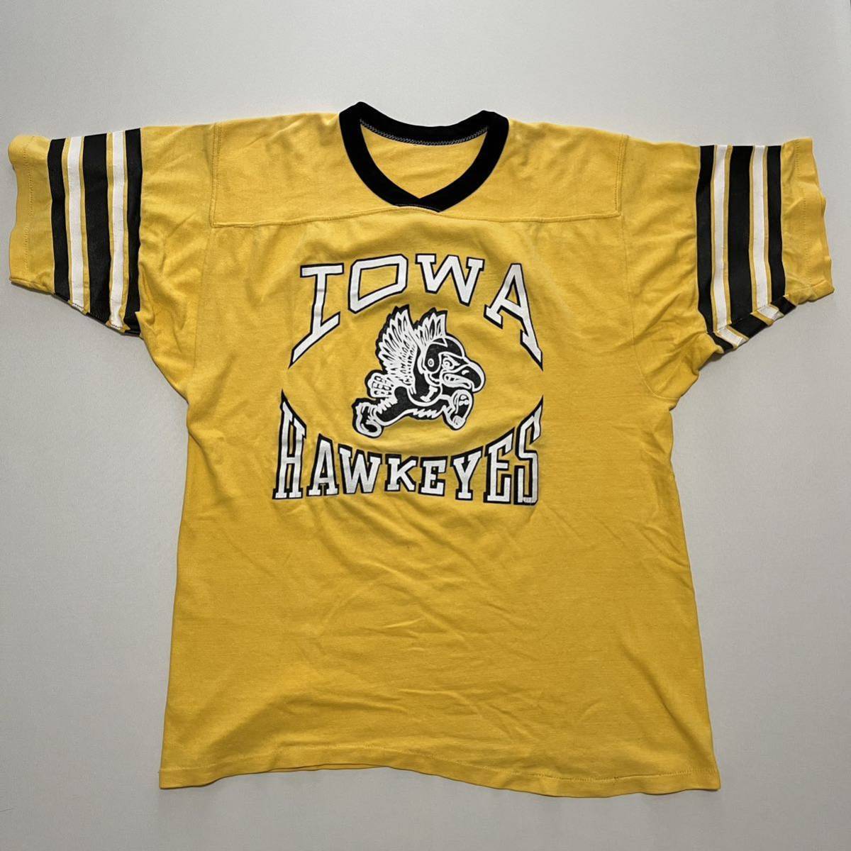 XL 60s 〜 70s IOWA HOWKEYES Football Tee ナンバリング フットボールT ビンテージ vintage チャンピオン Champion USA製 半袖Tシャツ 90s_画像1