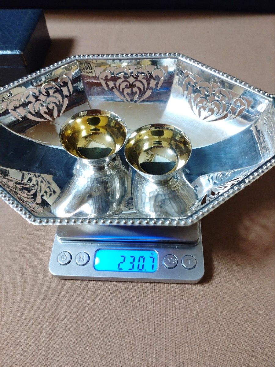 銀製/スィーツ フルーツコンポート /お猪口2個/共箱付/純銀 銀製品 銀器 SILVER
