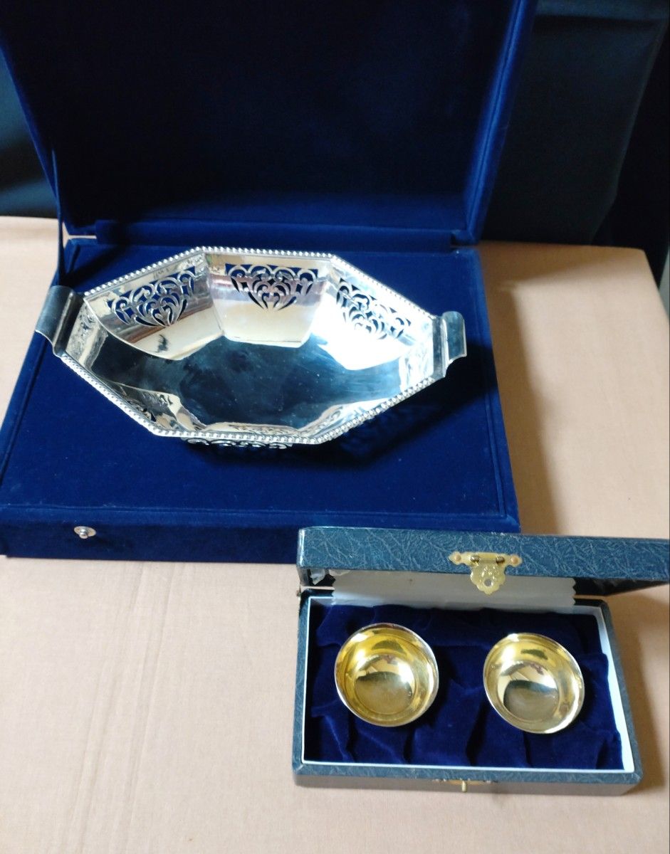 銀製/スィーツ フルーツコンポート /お猪口2個/共箱付/純銀 銀製品 銀器 SILVER