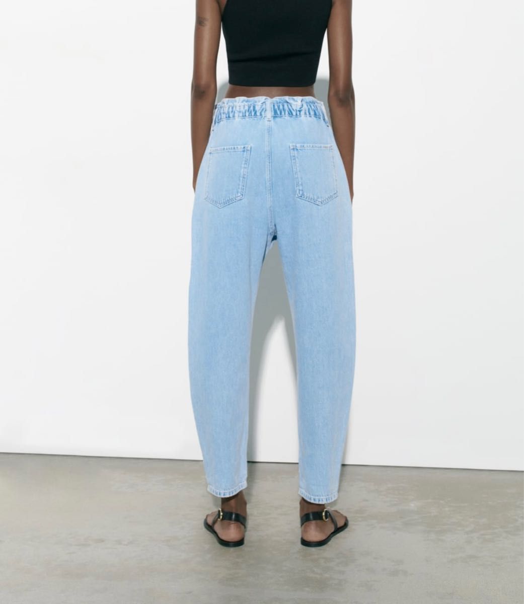 ZARA ハイライズ バギー ペーパーバッグ デニムパンツ 36 ライト ZARA ハイライズ バギー ペーパーバッグ デニムパンツ 36 ライト
