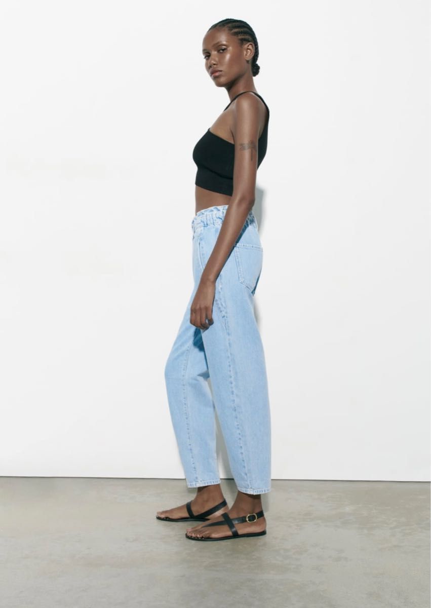 ZARA ハイライズ バギー ペーパーバッグ デニムパンツ 36 ライト ZARA ハイライズ バギー ペーパーバッグ デニムパンツ 36 ライト