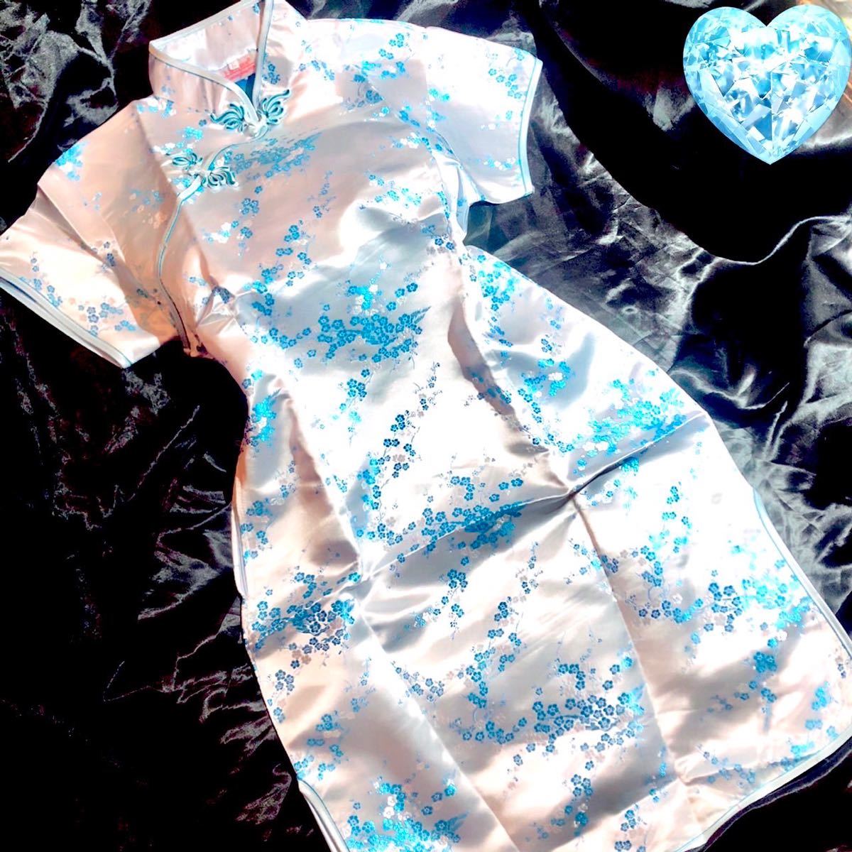  satin ....* lustre tsurutsuru dress One-piece cosplay *SEXY China dress LL size XL size light blue blue Halloween 