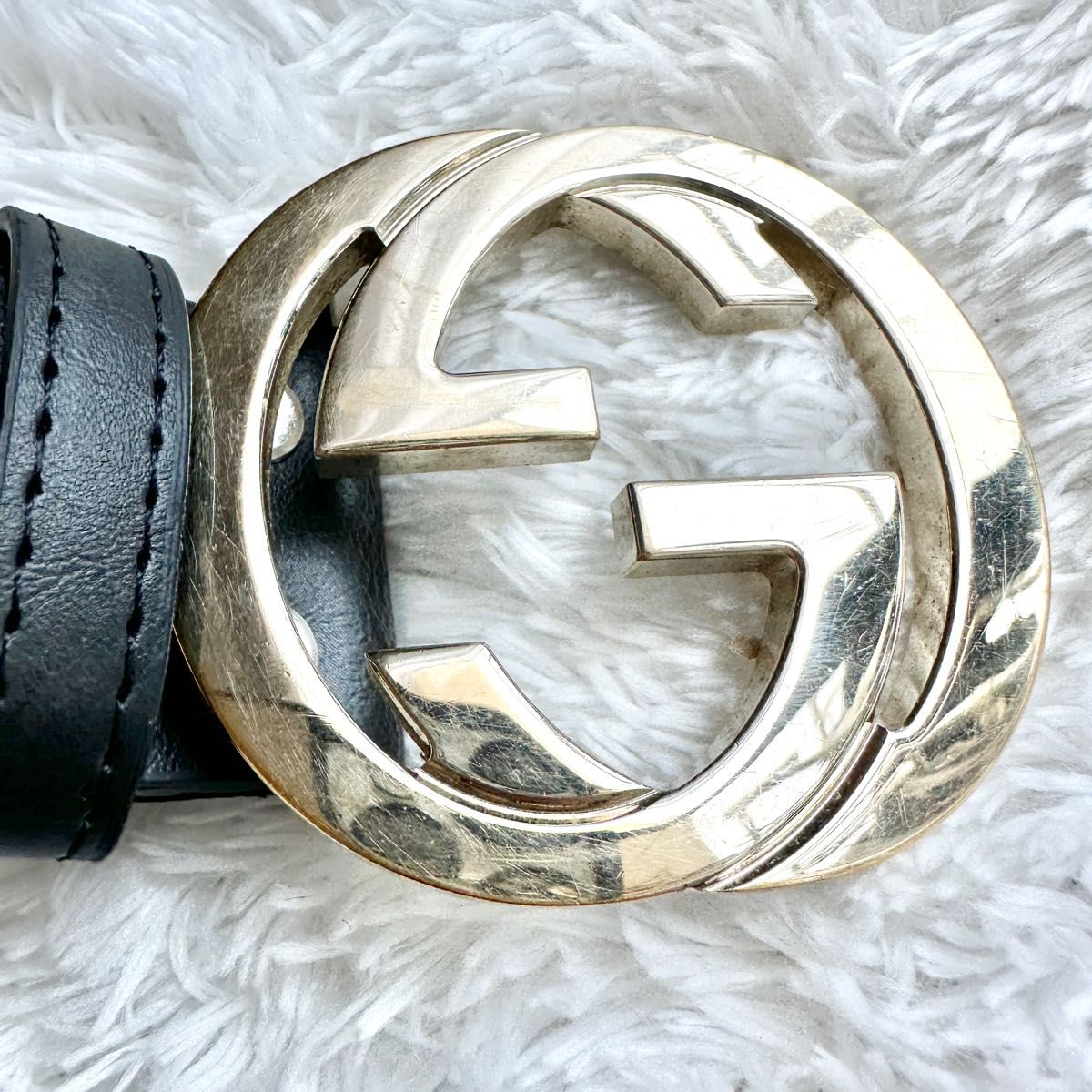 GUCCI グッチ ベルト インターロッキング GG デカロゴ ゴールド 黒