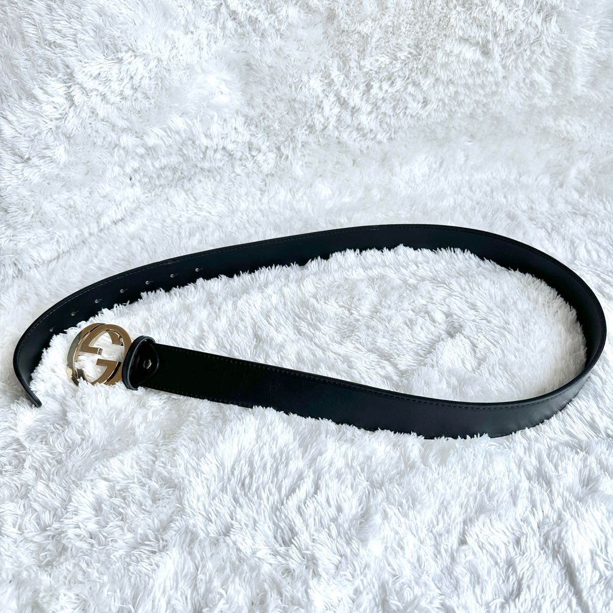 GUCCI グッチ ベルト インターロッキング GG デカロゴ ゴールド 黒