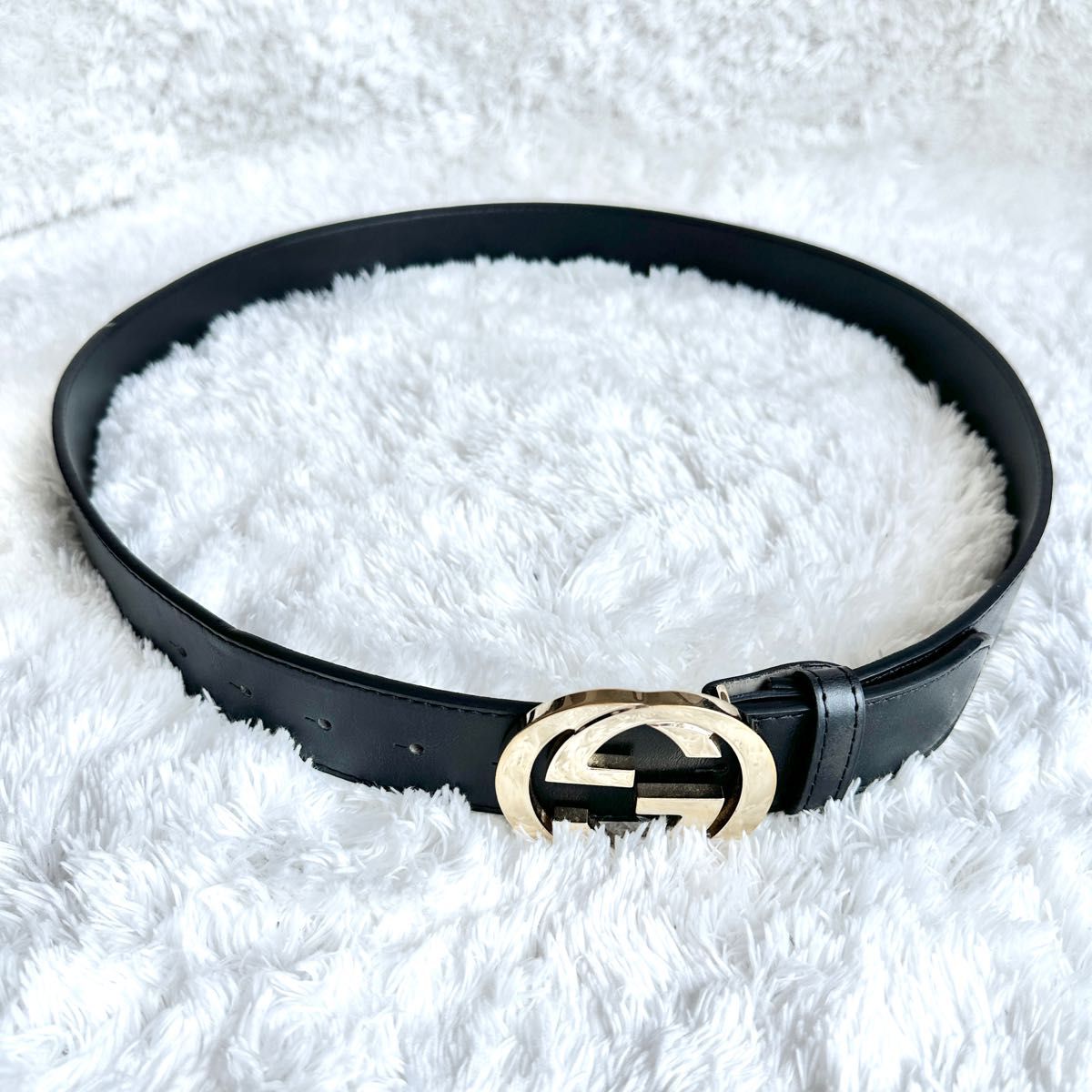 GUCCI グッチ ベルト インターロッキング GG デカロゴ ゴールド 黒