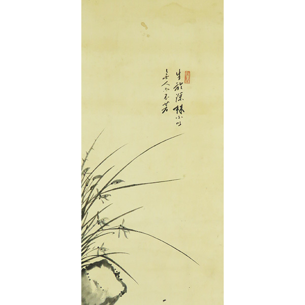 B-3429[ genuine work ] Korea * gold .. one . autograph silk book@. orchid .. hanging scroll / morning . Joseon Dynasty Tang thing Tang ... China paper .