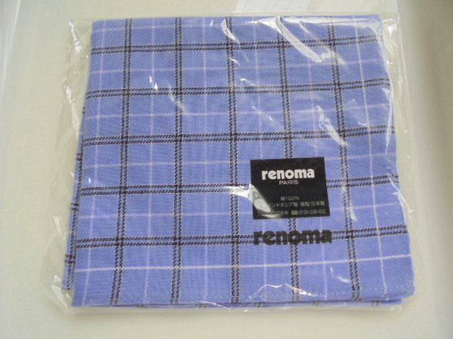 新品 renoma PARIS レノマ チェック柄 ハンカチ 綿100%_画像1