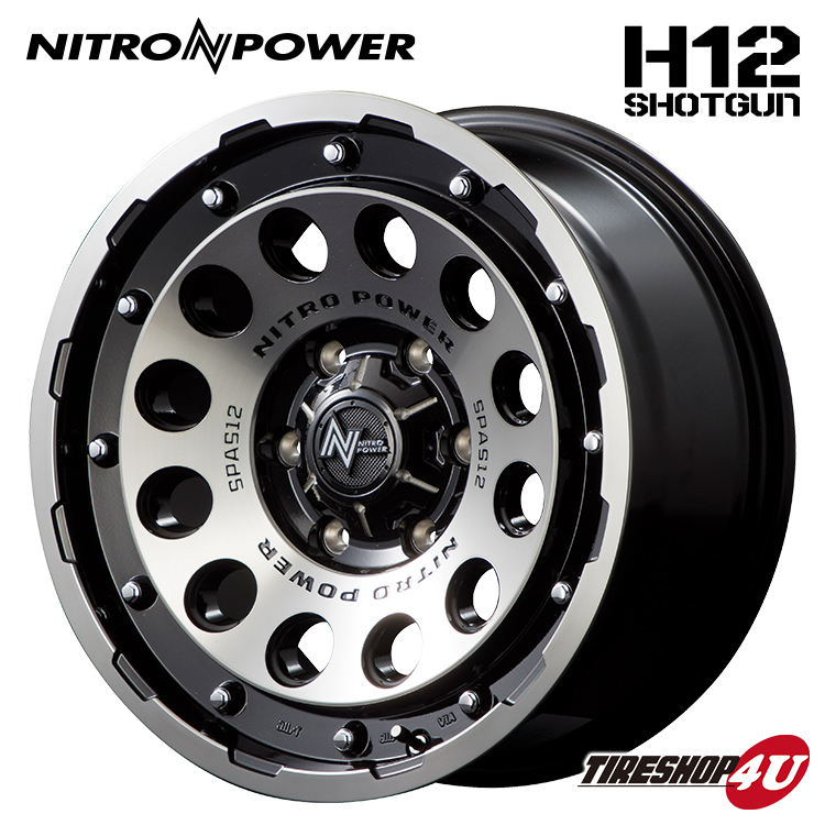 4本セット NITRO POWER H12 SHOTGUN 15x6.0J 5/139.7 -5 ブラッククリア MUDSTAR RADIAL M/T 195/80R15 ホワイトレター ジムニー シエラ_画像2