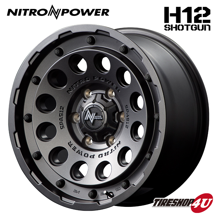 4本セット NITRO POWER H12 SHOTGUN 15x6.0J 6/139.7 +33 バレルブラック MUDSTAR RADIAL M/T 195/80R15 ホワイトレター ハイエース_画像2