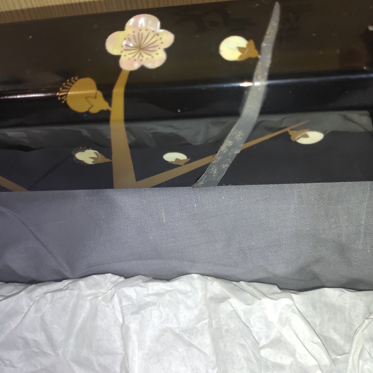 茶道具 槍梅蒔絵 炉縁 螺鈿 平安 鈴木光入 共箱 木製漆器 旧家蔵出