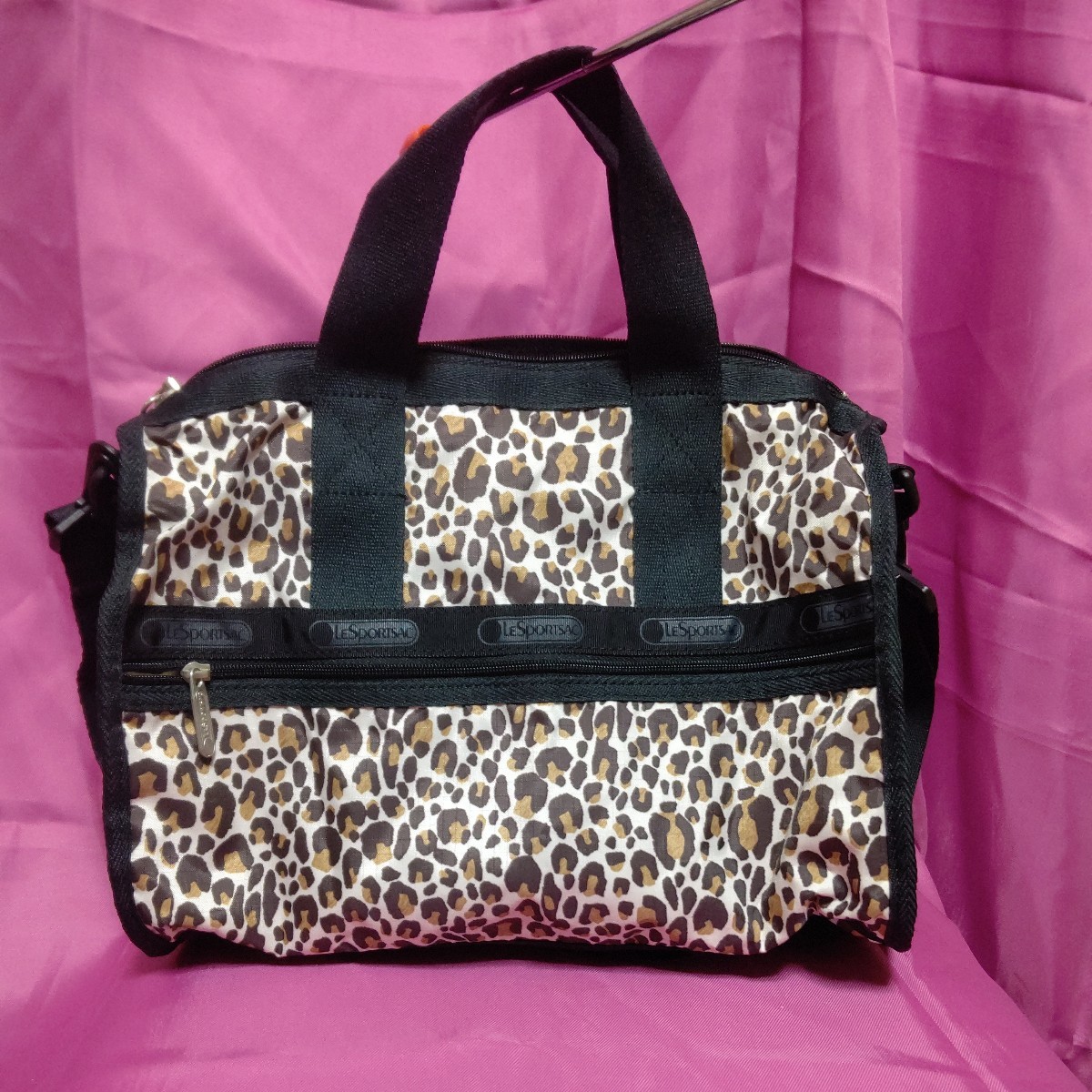 超美品】LeSportsac レスポートサック☆小型ヒョウ柄ボストン式