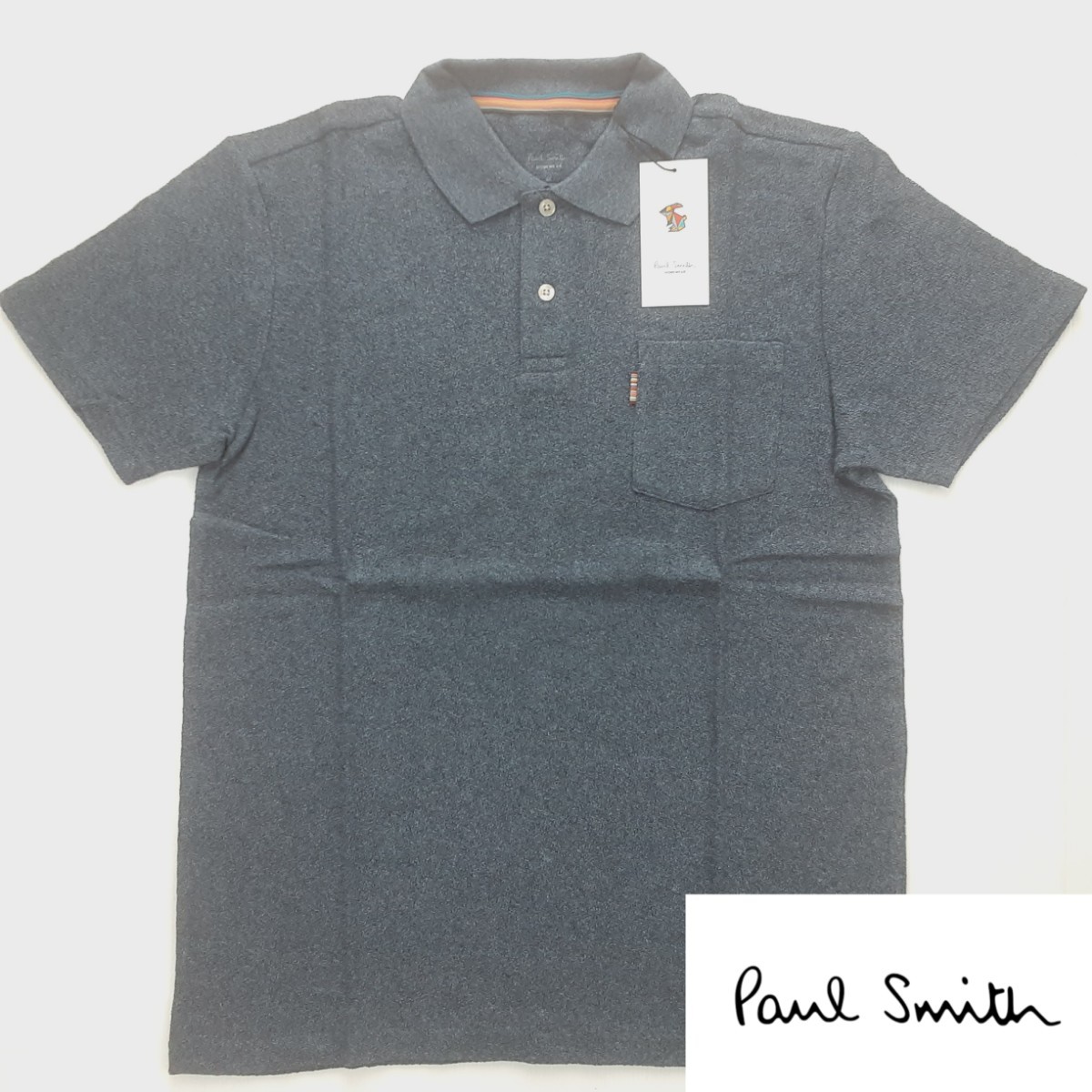 新品 ポールスミス Paul Smith 半袖ポロシャツ M マルチストライプ パイル地 ブルー LOUNGE　WEAR_画像1