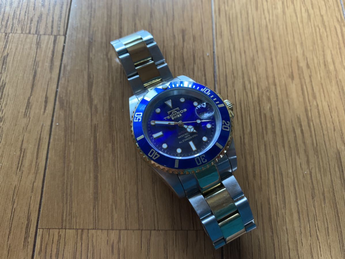  Tecnos самозаводящиеся часы TAM609 дайвер комбинированный Date обратная сторона каркас синий циферблат 