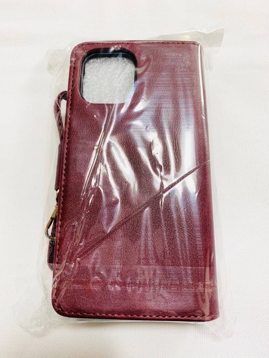 人気　手帳型 スマホケース　カード収納　お財布　iPhone12 / 12pro 赤　レッド　スタンド機能　耐衝保護