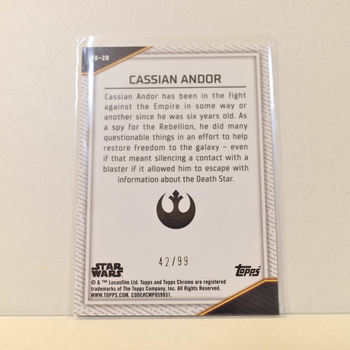 Topps Star Wars Chrome 2023 Cassian Andor First Appearance #FA-20 42/99 Case Hit ケースヒット◆キャシアン・アンドー_画像2