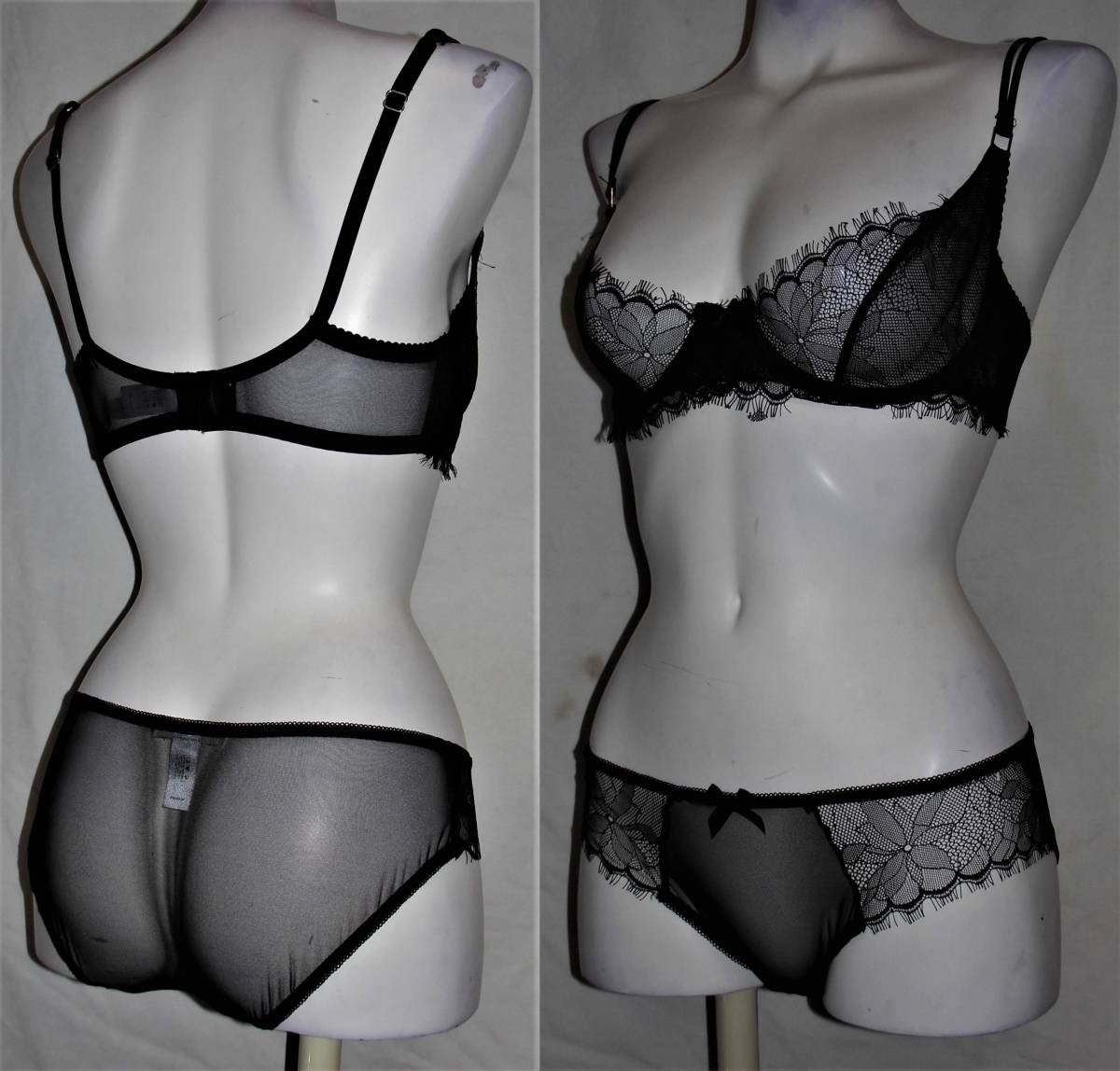 ★【新品未使用】ブラジャー＆ショーツ [Pleasure Stote製] (サイズ:36B.B80／Ｌ) 柔かいシースルーストレッチレース ワイヤー有／パッド無_画像1