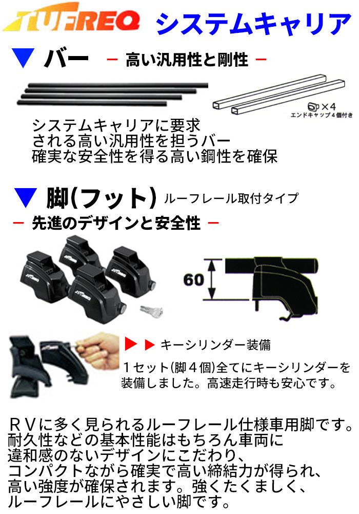 ミラージュディンゴ CQ2A ルーフレール付車 システムキャリア VB4 FRA1 1台分 2本セット タフレック TUFREQ ベースキャリア_画像2