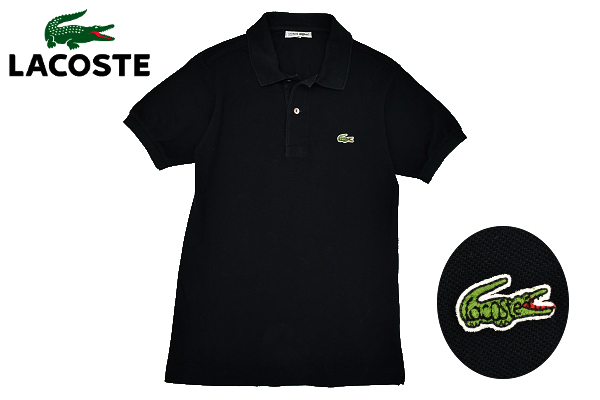 Y-5803★送料無料★CHEMISE LACOSTE シュミーズ ラコステ★80s 90s 日本製 ヴィンテージ ブラック黒色 ワニ刺繍 鹿の子 半袖 ポロシャツ 2_画像1