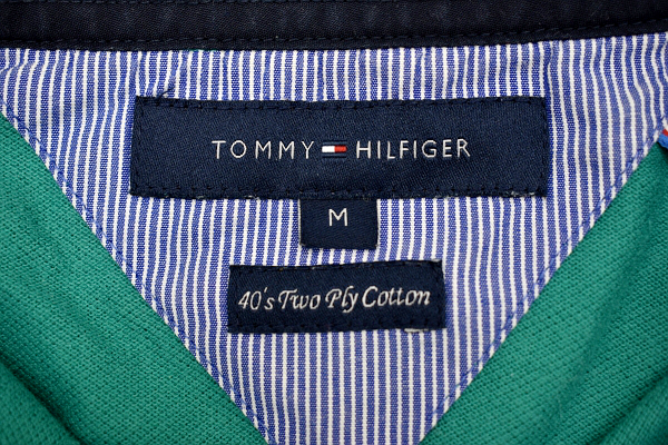 Y-5810★送料無料★TOMMY HILFIGER トミーヒルフィガー 40’ｓ Ｔwo Ply Cotton★正規品 胸ロゴ刺繍 グリーン 鹿の子 半袖 ポロシャツ M_画像5