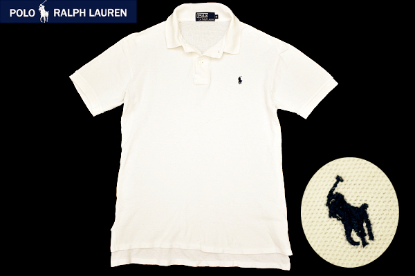 Y-5847* бесплатная доставка * прекрасный товар *Polo by Ralph Lauren Polo Ralph Lauren * стандартный товар белый цвет po колено Logo вышивка олень. . рубашка-поло с коротким рукавом M