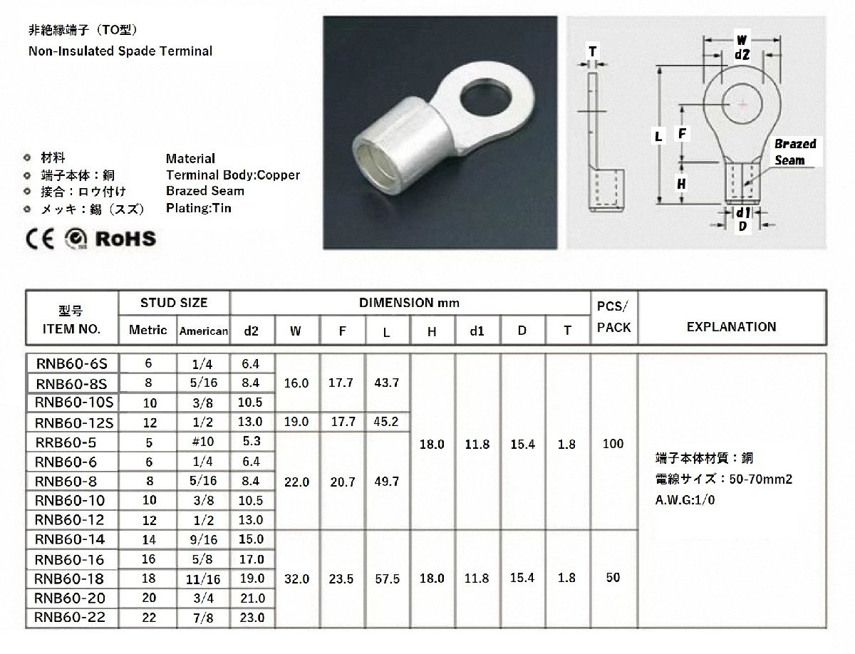  pressure put on terminal RNB60-8(R60-8 interchangeable goods )!1 piece 300 jpy!