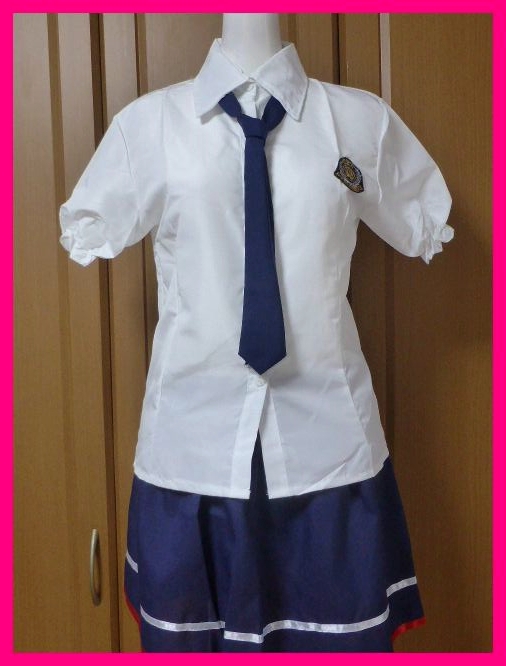 送料無料【新品・3点セット】学生服/女子高生コスプレ衣装M　白/紺　ブラウス/スカート/ネクタイ　JKセーラー服コスプレ衣装ハロウィン仮装