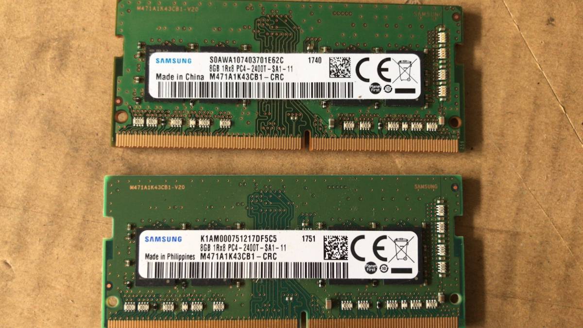 SAMUUNG DDR4ノートパソコン用 8GB 1Rx8 PC4-2400T 2枚 動作確認済み(7