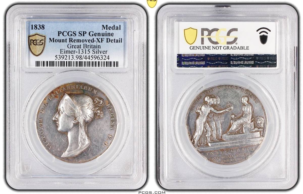 1838年 英国 イギリス 女王 ヴィクトリア ビクトリア 戴冠式 銀メダル PCGS SP XF Details アンティークコイン 銀貨 記念メダル