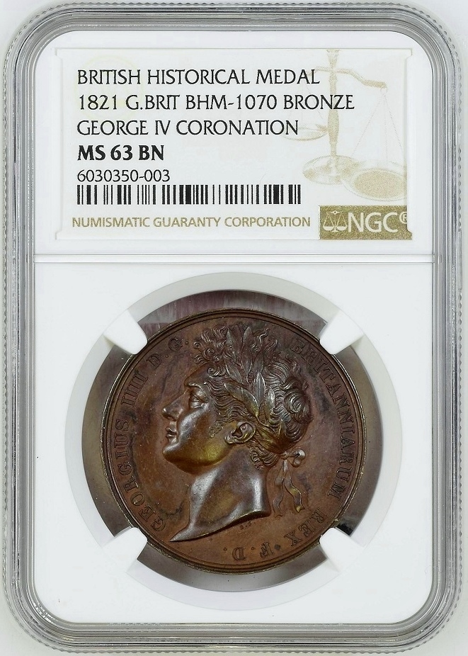 世界7枚 1821年 英国 イギリス ジョージ4世 戴冠式 銅メダル NGC MS63 BN 記念メダル 銅貨 アンティークコイン 銅貨 記念メダル