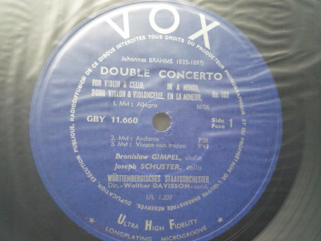 RA39 仏VOX盤LP ベートーヴェン/三重協奏曲、ブラームス/二重協奏曲 ヴューラー、ギンペル、シュースター_画像4