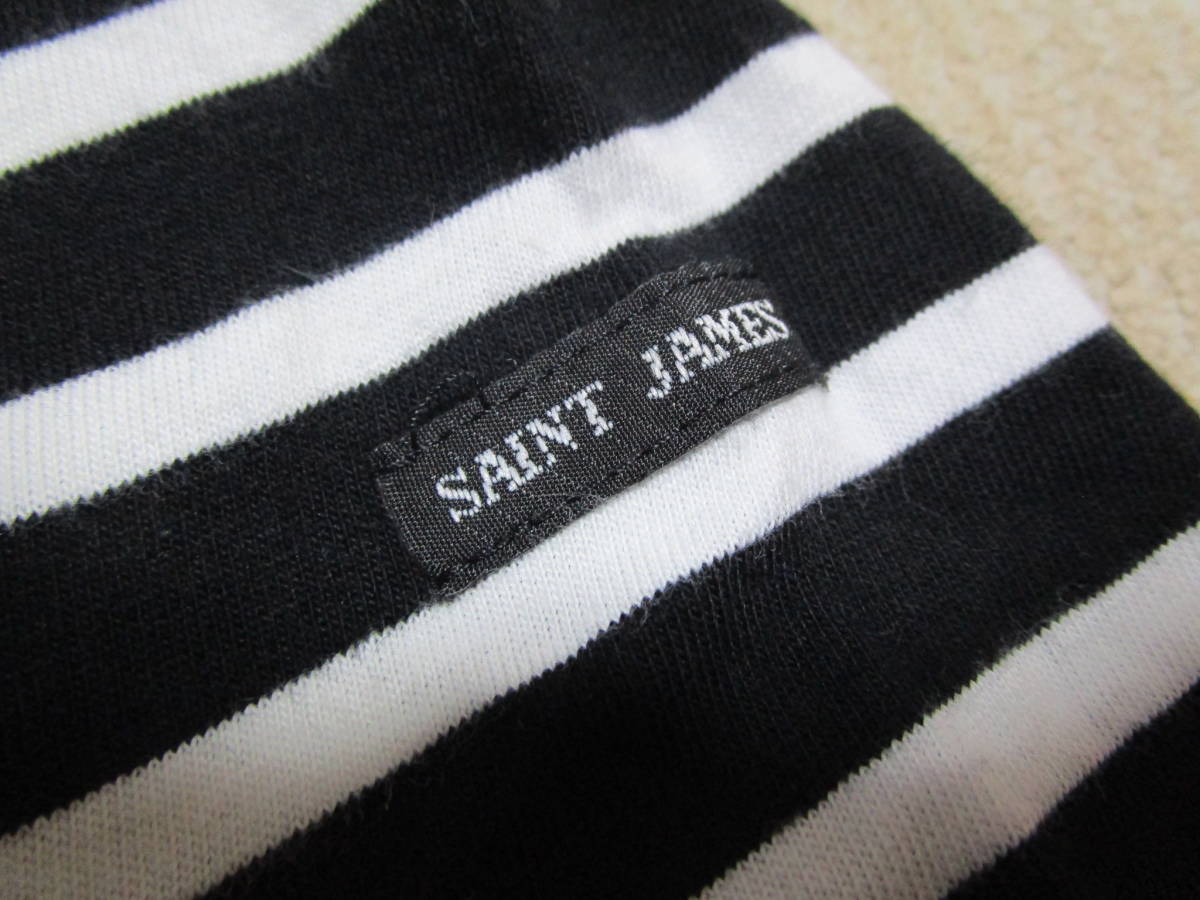 フランス製!美品即決!SAINT JAMES セントジェームス 半袖 薄手 コットン ブラック×ホワイト ボーダー柄 Tシャツ size F 0_画像5