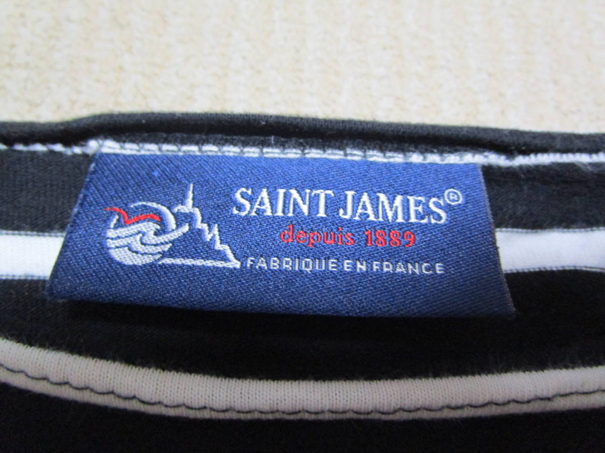 フランス製!美品即決!SAINT JAMES セントジェームス 半袖 薄手 コットン ブラック×ホワイト ボーダー柄 Tシャツ size F 0_画像6