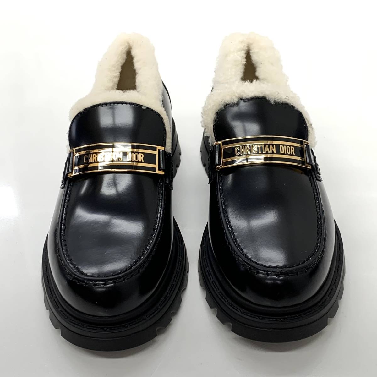 6922 未使用 クリスチャンディオール DIOR CODE レザー ボア ロゴ ローファー ブラック_画像2