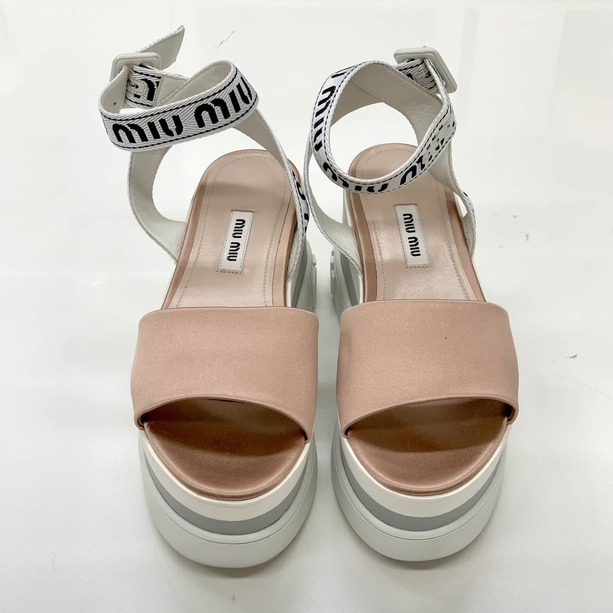 5594 MiuMiu satin Logo strap thickness bottom sandals pink 