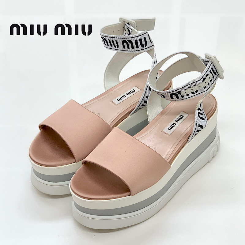 5594 MiuMiu satin Logo strap thickness bottom sandals pink 