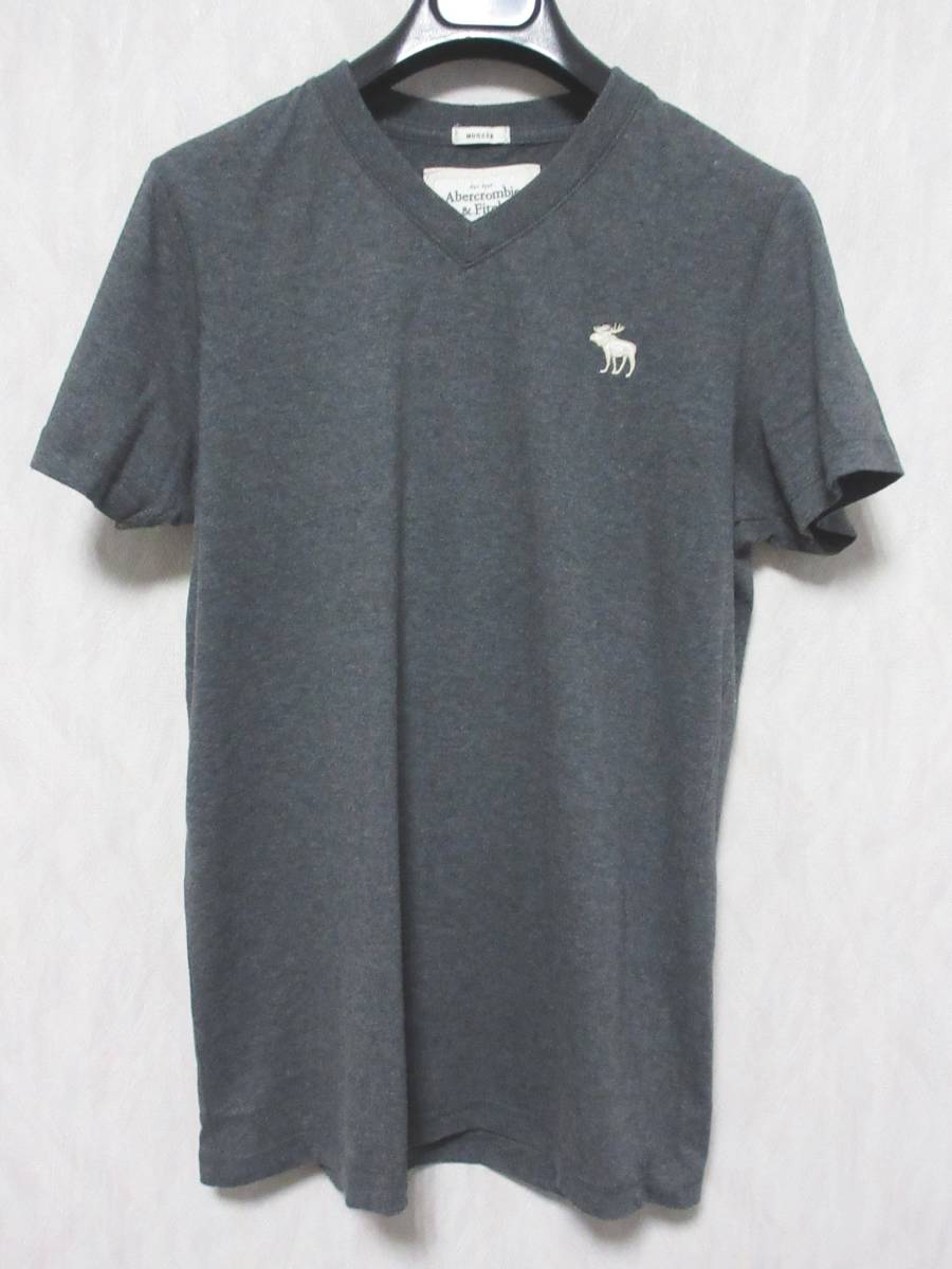 アバクロンビー&フィッチ Tシャツ 半袖 ロゴ Vネック メンズ L グレー　irmri yg4146_画像1