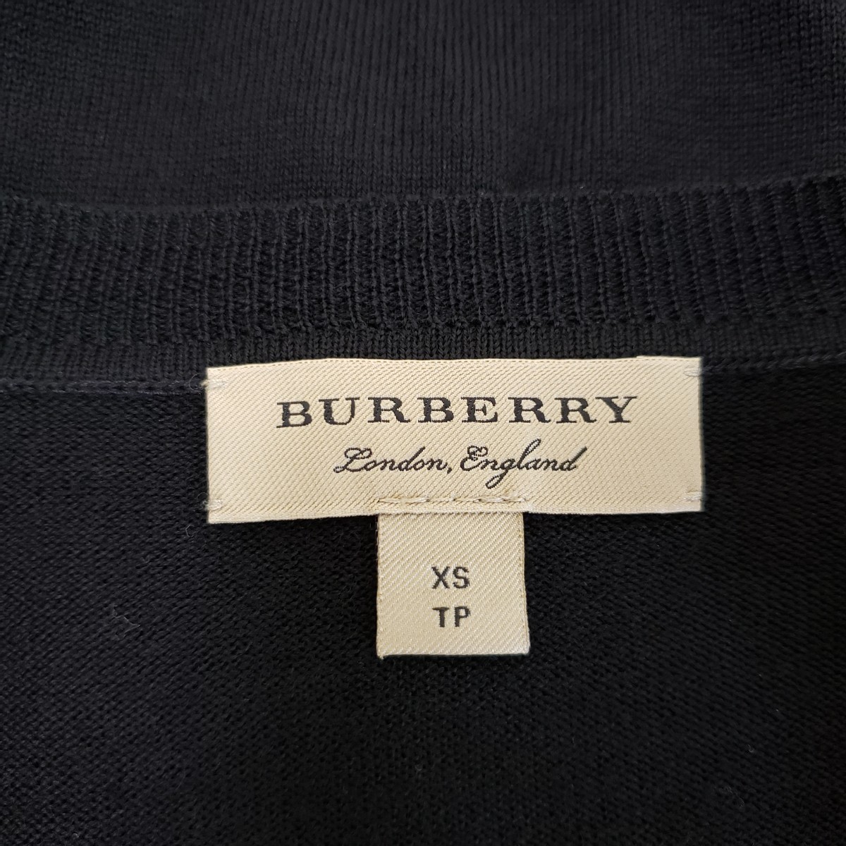 国内正規品◆綺麗 BURBERRY LONDON ENGLAND バーバリーロンドン 羊毛100％ 長袖 Vネック ニット セーター レディース(XS/TP)黒ブラックBLK