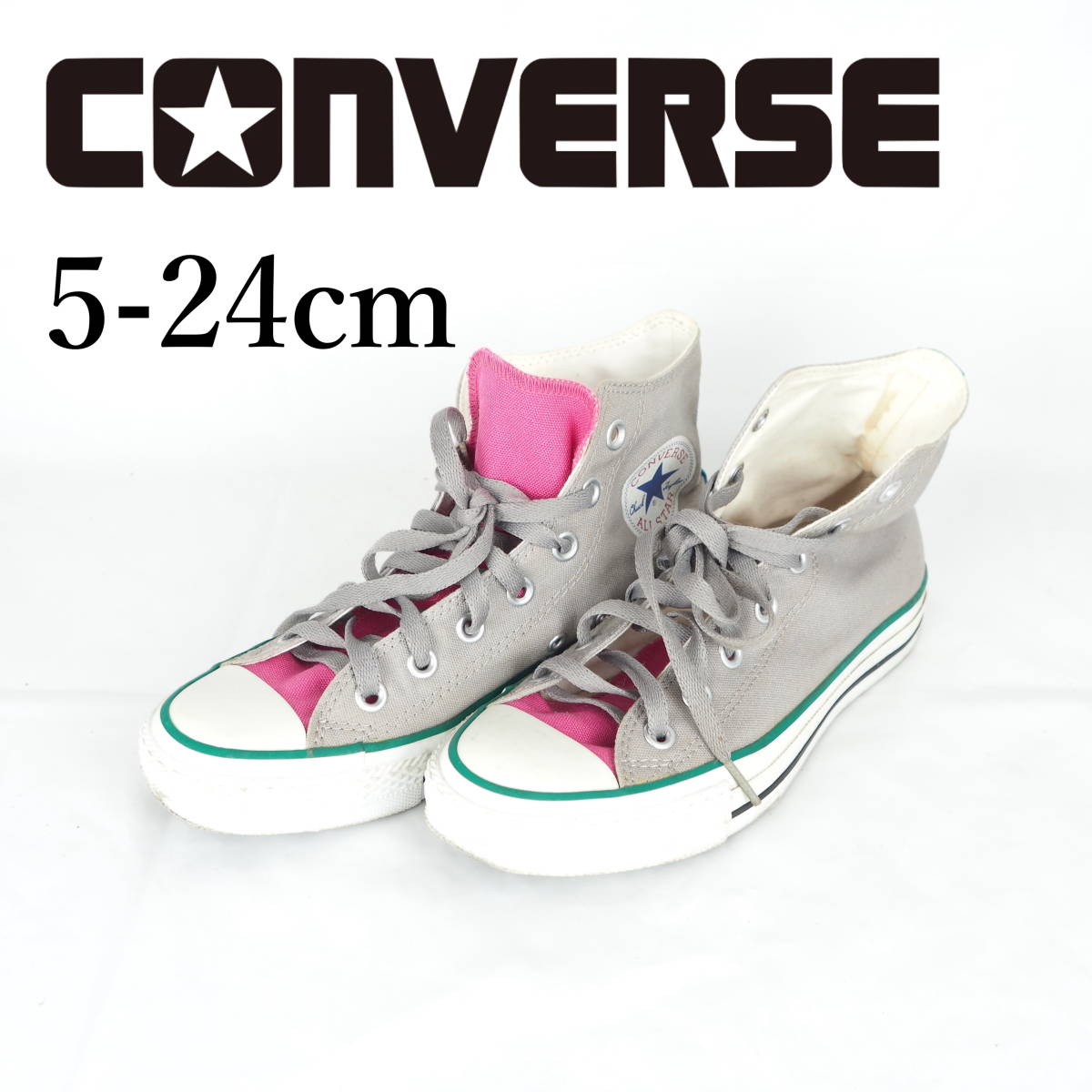 LK9243*CONVERSE*コンバース*レディースハイカットスニーカー*5-24cm*グレー×ピンクの画像1